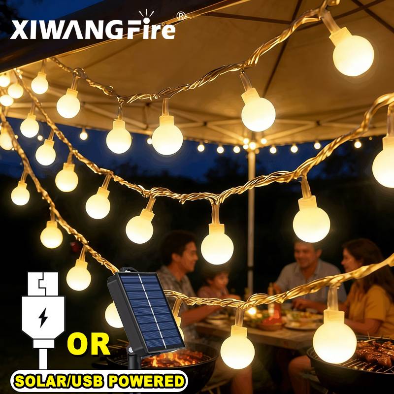 Outdoor Camping Lights - أضواء خيطية تعمل بالطاقة الشمسية/USB/البطارية بطول
