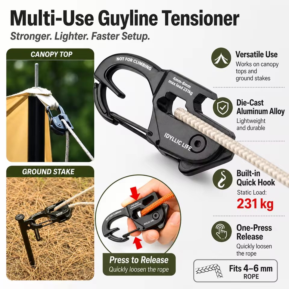 Outdoor Camping Extension Cord - مشد حبل خيمة من سبائك الألومنيوم،