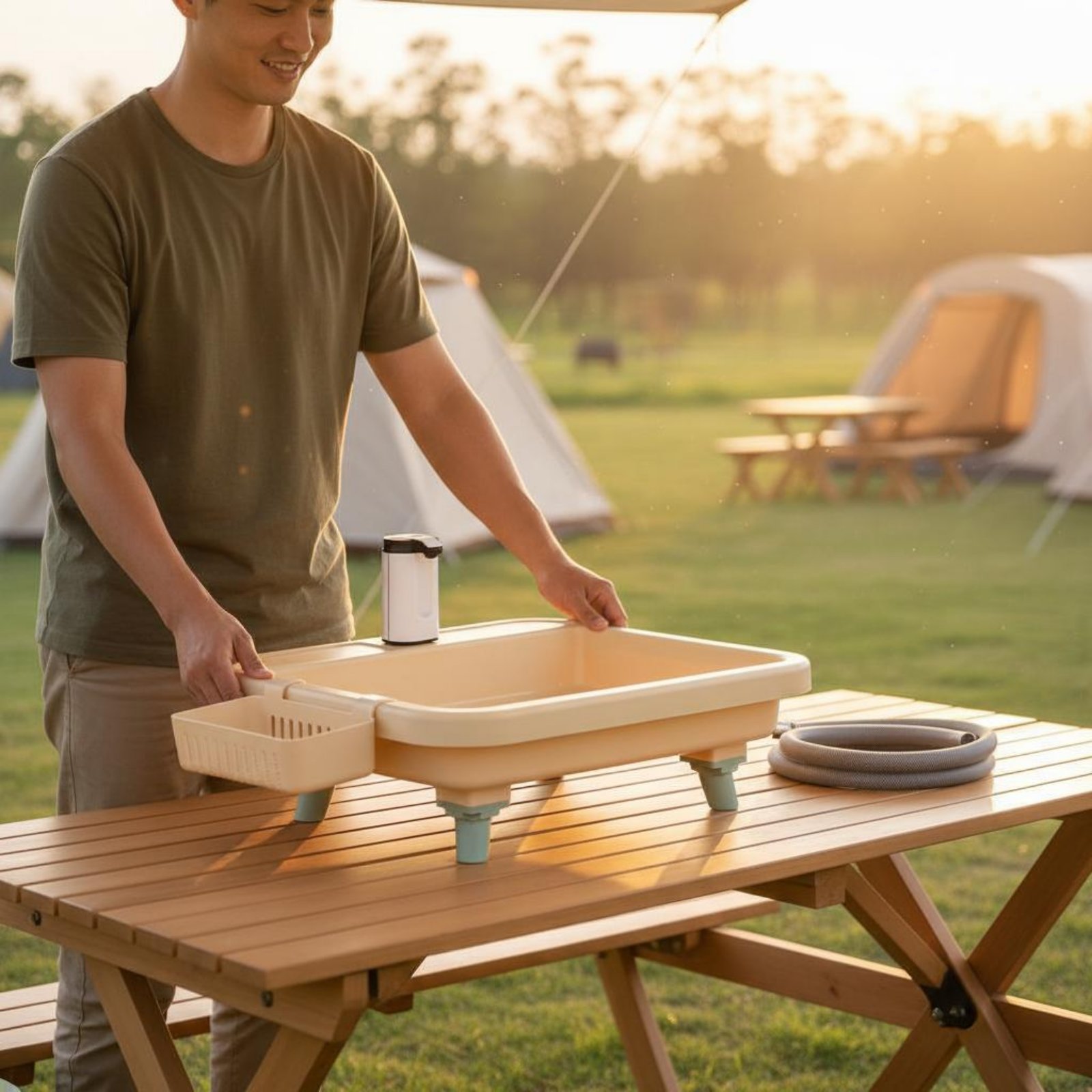 محطة غسيل يدوية محمولة بزر واح - مراجعة Outdoor In Camping وسعره