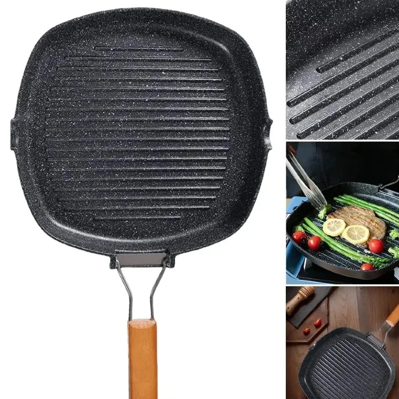 مقلاة شواء مربعة للستيك مع مقب - مراجعة Outdoor Camping Griddle وسعره